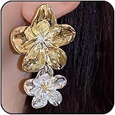 Gold Silver Flower Dangle Earrings for Women Large Two Tone Flower Drop Earrings Chunky Statement Floral Dangling Earring Jewelry Accessories