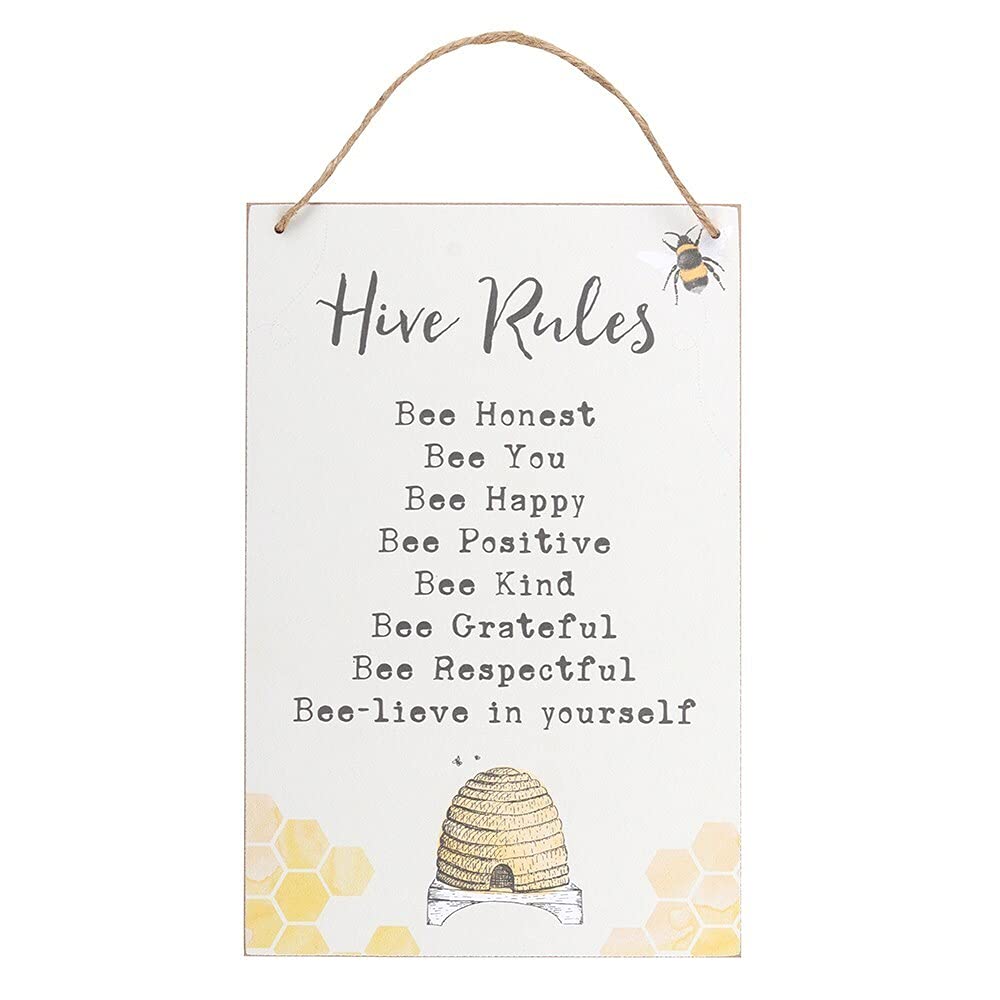 Dashing Multicolor MDF Hive Rules Hanging Sign - 30cm x 20cm (1 Pc.) - Dashing Decor, Premium Quality Outdoor Accent - Perfect for Gardens & Patios, Cream