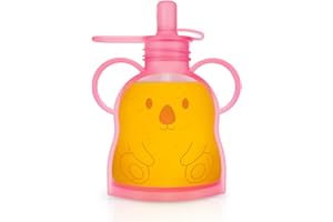 Morlike Living Refillable Silicone Baby Food Pouches, Reusable Squeeze Storage Pouch Bags with Straw for Toddlers Kids, Washable & Freezable, 4.5oz (Pink, 1 Pack)