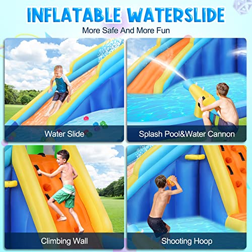 AKEYDIY Inflatable Water Slide Park with Splash Pool,Water Gun,Ball