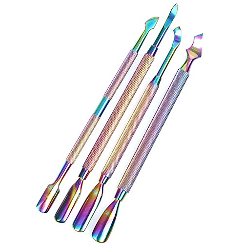 WOKOTO 4Pcs Nail Cuticle Pusher Stainless Steel Set Cuticle Trimmer Remover For Manicure Pedicure Polish Remover Tools