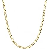 SHOP WGS 14K Solid Yellow Gold Figaro Chain for Men Women Diamond Cut 2mm (1.6gm to 1.88gm), 3.5mm (3.5gm to 4.5gm) & 6.5mm (10.5gm to 14gm) with Lobster Claw Clasp Jewelry