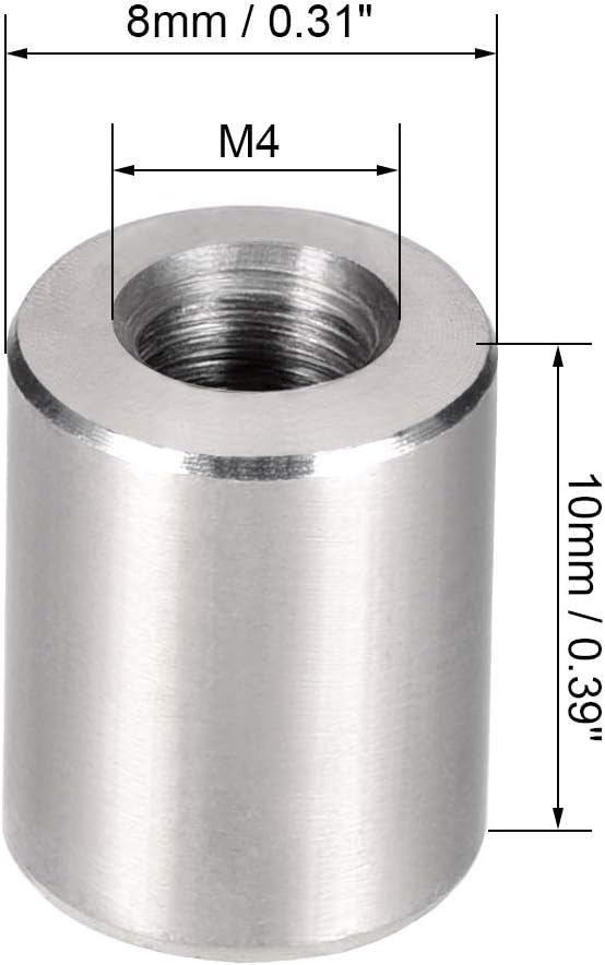 sourcing map M4 Round Connector Nuts, 304 Stainless Steel Coupling Nut 10mm/0.39inch Length,Pack of 10, Silver, M4x10mm - Image 3