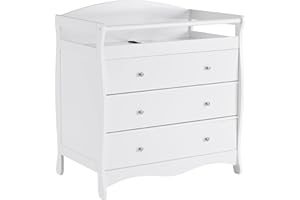 Imseigo 3-Drawer Changing Table, Safety Rails & Strap, Infant Diaper Changing Station with Drawers, Baby Diaper Changing Table Dresser for Nursery, Easy Assembly (White)
