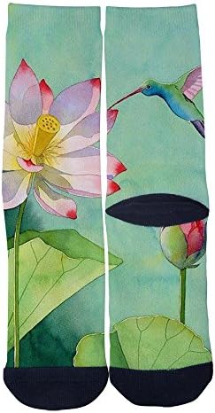 VarClouds Men's Women's Custom Lotus Hummingbird Chinese Painting Creative Casual Fashion Crew Socks Black