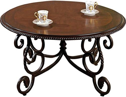 Inlay Design Glen Coffee Table with Scalloped Edge and Feet Made w/ Manufactured Wood and Solid Wood in Cherry Finish 20'' H x 40'' W x 40'' D in.