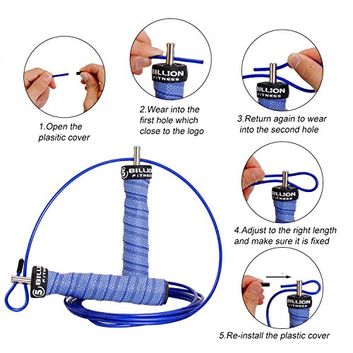 5BILLION Speed Jump Rope - Nature Handle - Adjustable with Ball Bearings - Workout for Double Unders, WOD, Outdoor, MMA & Boxing Training (bend-blue)