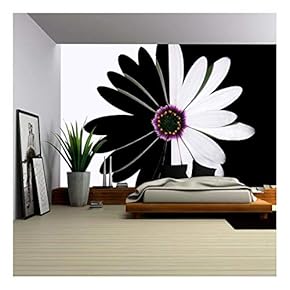 Flower Black and White - Removable Wall Mural | Self-Adhesive Large Wallpaper - 66x96 inches