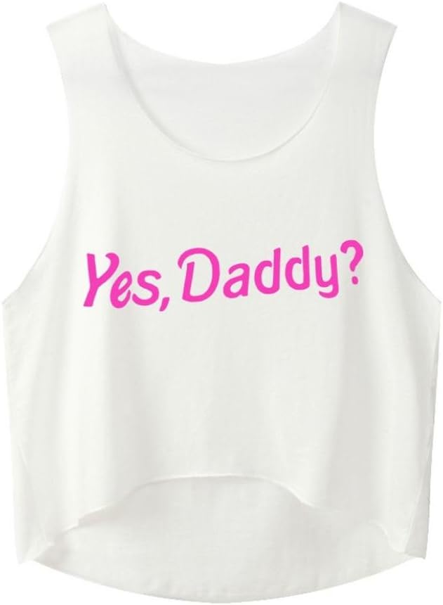 Webla Women Tank Crop Tops Letter Yes Daddy Print Sleeveless Vest Sexy Camis (S, White)