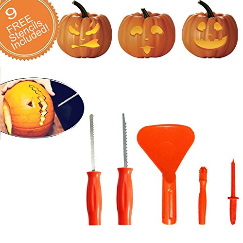 Buy Halloween Pumpkin Carving Kit with Designs stencils, set of 5 tools