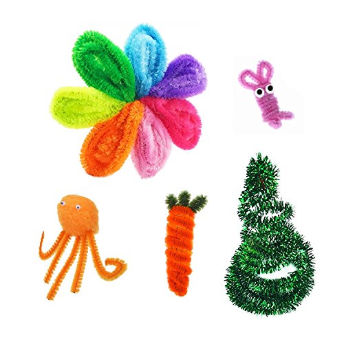 300 Pcs Assorted Colors and 100 Glitter Creative Pipe Cleaners DIY Art Craft Decorations Chenille Stems (6 mm x 12 Inch)