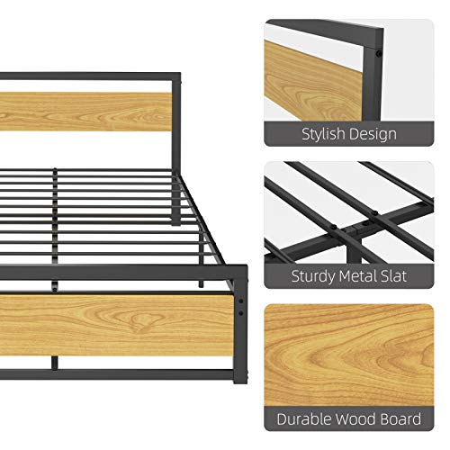 IDEALHOUSE Metal and Wood Bed Frame with Headboard and Footboard Full