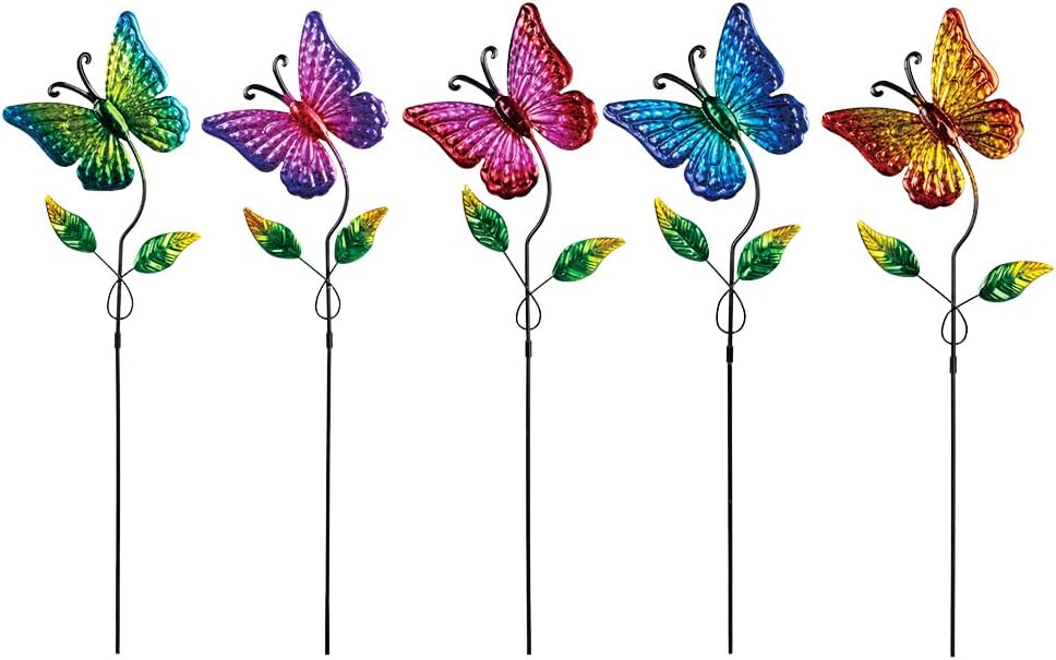 Decorative Garden Stakes - Venniy 5 Pack Butterfly Decorative Garden Stakes,Outdoor Metal Decor Outdoor Decorations for Patio and Yard