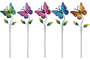Venniy 5 Pack Butterfly Decorative Garden Stakes,Outdoor Metal Decor Outdoor Decorations for Patio and Yard