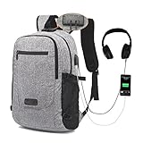 MUMAREN Laptop Backpack, Travel Laptop Backpack School Backpack with USB&Audio port Large capacity Water repellent Anti-Theft.Fits 15.6 inch Laptop/Notebook/Tablet. (Grey)