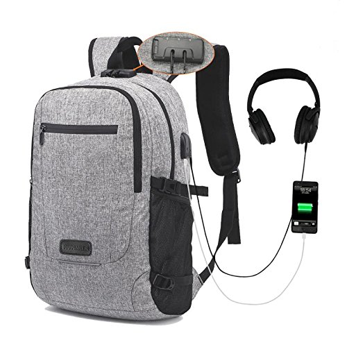 MUMAREN Laptop Backpack, Travel Laptop Backpack School Backpack with USB&Audio port Large capacity Water repellent Anti-Theft.Fits 15.6 inch Laptop/Notebook/Tablet. (Grey)