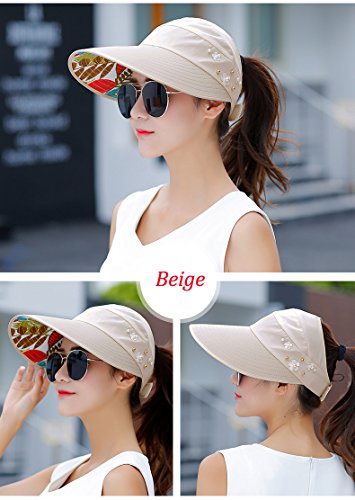 HINDAWI Sun Hats for Women Sun Hat Wide Brim UV Protection Summer Beach Foldable Visor Beige