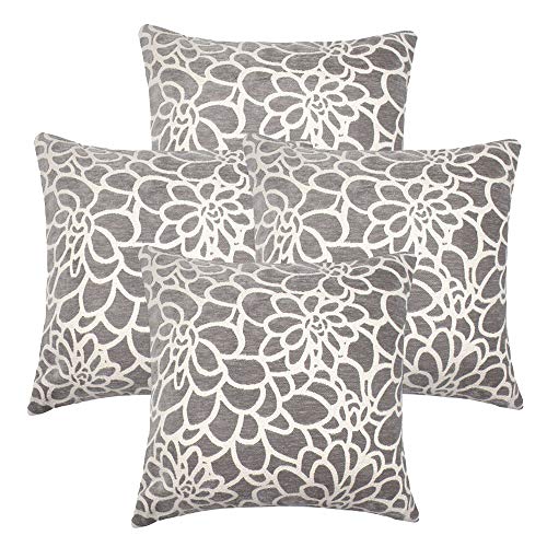 ALBAD Throw Pillow Cover 20 x 20 Inch Sets of 4 Decorative Square Grey Pillow Covers 100% Cotton Decorative Square Cushion Case Sofa Durable Modern Stylish (Petal-Gray 4 PCS, 2020in)
