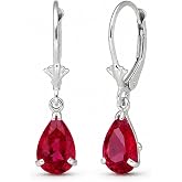 Galaxy Gold 14K Solid Gold 3.5 Carat Natural Ruby Pear Drop Earrings for Women - White Gold Fine Jewelry