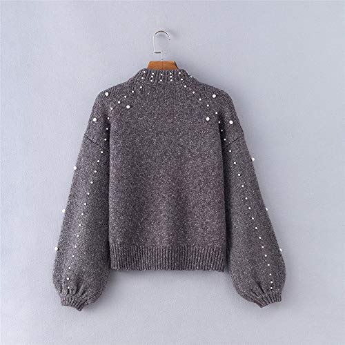 Inverlee Women Winter Gray O Neck Long Sleeve Pearl Knitted Sweater Blouse Pullovers - Thumbnail 5