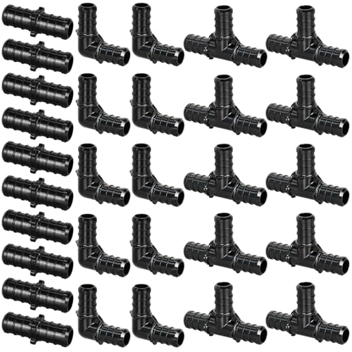 Photo 1 of 1/2" Poly PPSU Barb Crimp PEX Fitting, 30pcs PEX Fitting Combo, 10pcs Each Elbows Tees Straight Couplings, No Lead