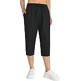 Weintee Women's Petite Linen Capris Capri Pants with Pockets
