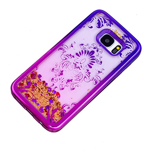 Glitter Liquid Clear Case for Galaxy S7,,Herzzer Luxury [Unique Flower Pattern] Soft Flexible with Electroplated Frame Flowing Sparkle Love Heart Star Crystal Back Case - Thumbnail 4