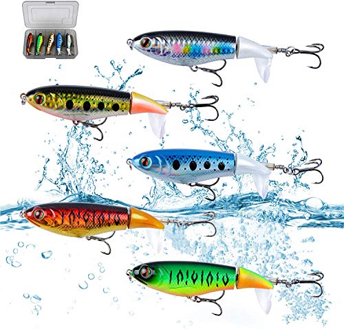 Jolicobo 5 Pcs Bleistift Popper Wobbler Kunstköder Angelköder Set 10cm Swimbait Kunstköder mit 2 Drillingshaken…