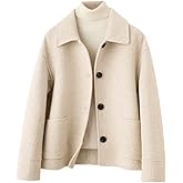 chouyatou Women's Elegant Houndstooth Plaid Cropped Wool Coat Casual Single Breasted Trench Pea Coat with Pockets