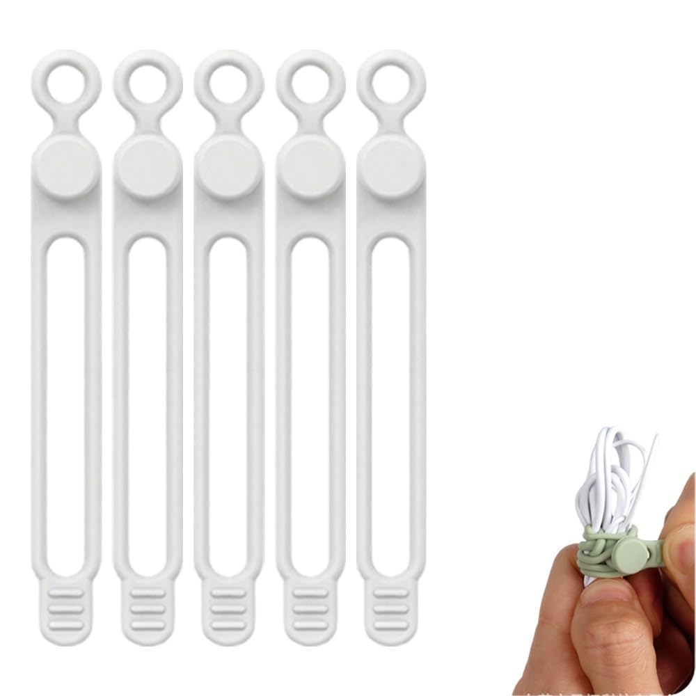 Cord Cable Organizer,2026 Upgrade Silicone Cable Ties,Cable Management Headphone Organizers,Reusable Cord Management Wire Organizers for Cords,Home Office Travel Gadgets (White-5PC)