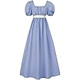 HEQU Regency Dresses for Women with Satin Sash Ruffled Puff Sleeve Empire Waist Dress Gown