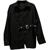 Verdusa Women's Oversized Button Down Shirts Asymmetrical Long Sleeve Shirt Buckle Dressy Casual Blouse