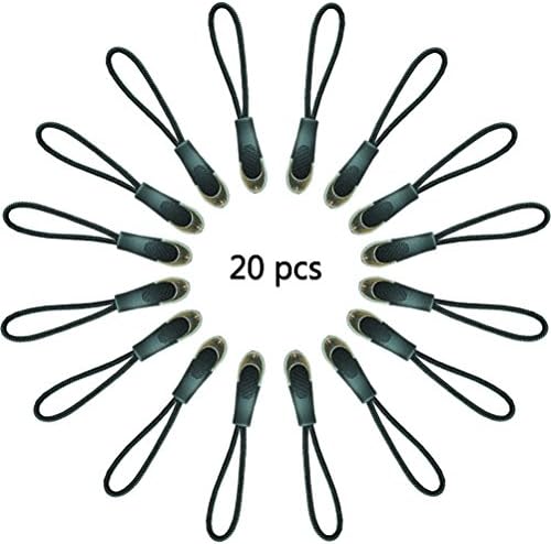 20 Pcs New Style Nylon Zipper Pull with Silver Plated Zinc Alloy Grip Zip Tags Replacement Cord Pulls Zipper Extension Zipper Fixer, Black (1)