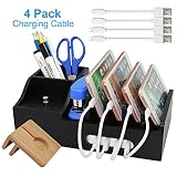 Bamboo Charging Station for Multiple Devices, Bedside Organizer Holder for Cell Phone, Tablet and Watch, Office Desktop Wood Storage Box for Pen, Key, Remote (Not USB Charger) - Pezin & Hulin