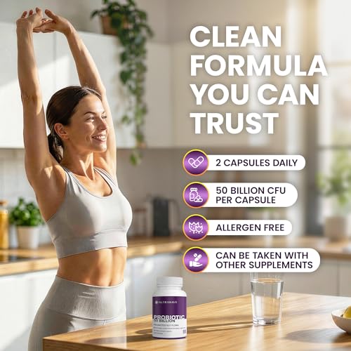 Nutrawave 50 BILLION Probiotics Women & Men, 15 Strains Active Culture. Relieves Bloating and Constipation, Improved Digestion and Gut Health Supplement, Non-GMO, Vegan, Gluten Free. 60 Vegan Capsules/ 60 Day Supply