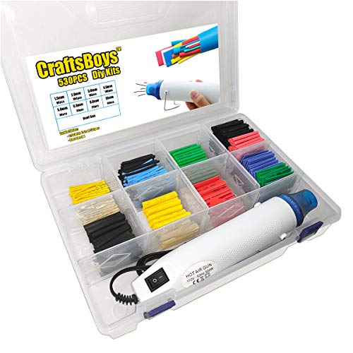Craftsboys 530pcs 2:1 Heat Shrink Tubing + Min Hot Air Gun, Heat Gun, Electrical Wire Cable Wrap Assortment Electric Insulation Heat Shrink Tube Kit - Thumbnail 7