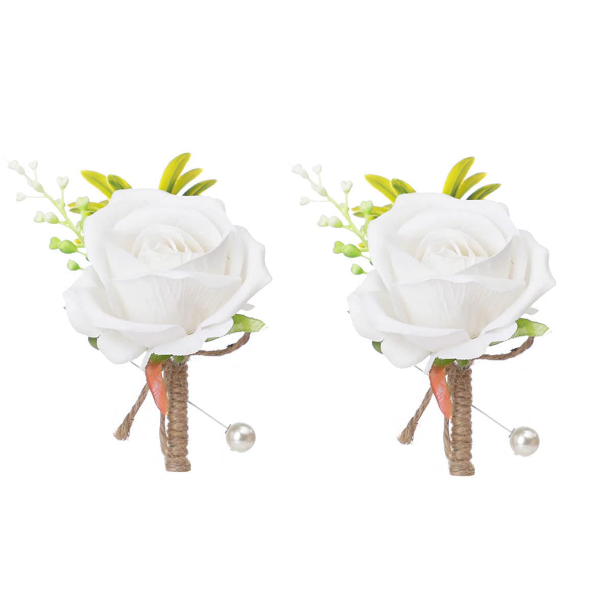 YdseozOA 2Pcs Corsage Wedding Boutonniere Artificial Rose Flowers Bouquet Brooch Decor for Bride Groom Wedding Prom Party Banquet Rose Boutonniere (White)