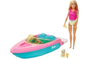 Barbie Doll and Boat Playset with Pet Puppy, Life Vest and Accessories, Fits 3 Dolls & Floats in Water, Toy for 3 to 7 Year O