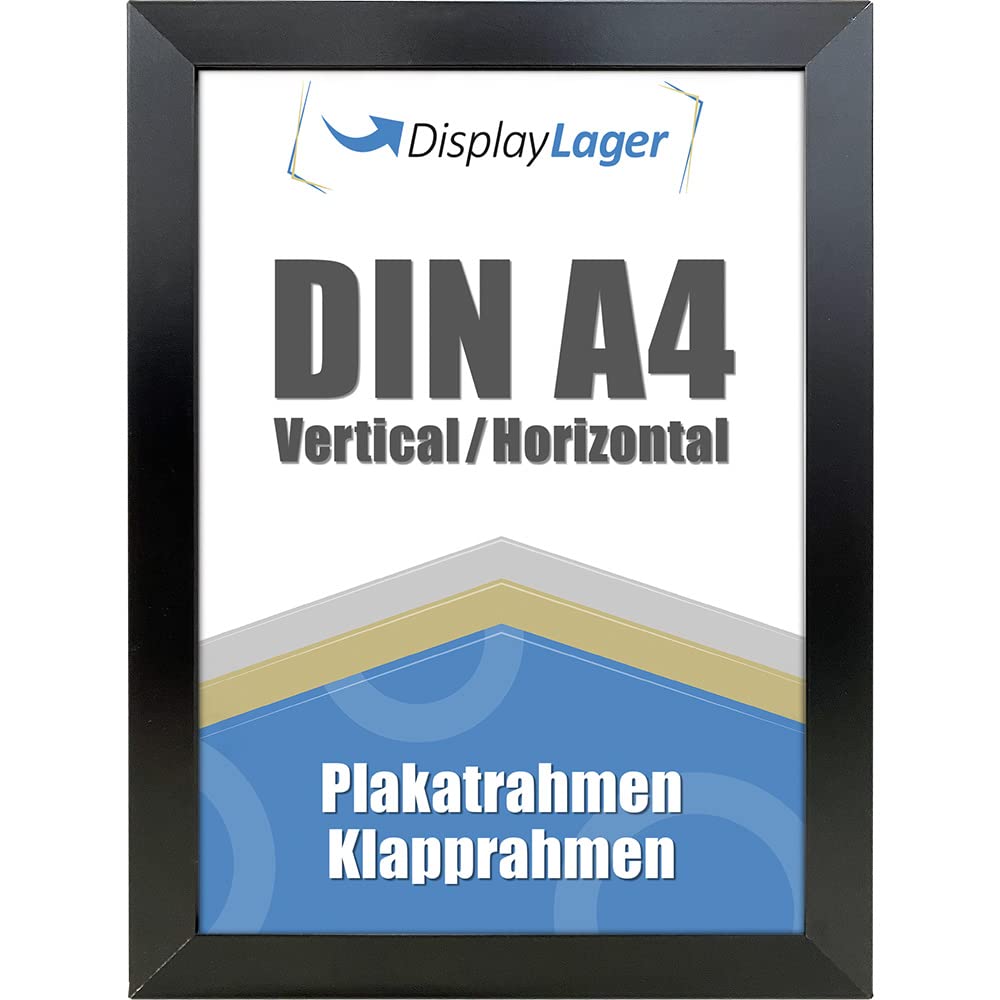 DisplayLager - Flat profile folding frame, thin 20 mm aluminium profile, anti-reflective protective disc, mounting material (black, A4)