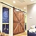 Yaheetech 16ft Double Door Sliding Barn Door Hardware Double Track Kit System(Black) (Arrow Shape Hangers) (2 x 8 foot Rail)