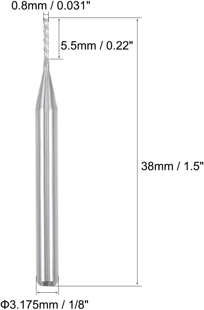 sourcing map 10Pcs 0.8mm Carbide End Mill Engraving Milling Cutter CNC Router Bits for PCB Machine 1/8" Shank - Image 3
