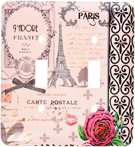 3dRose LSP_76593_2 Stylish Vintage Pink Paris Collage Art Double Toggle Switch