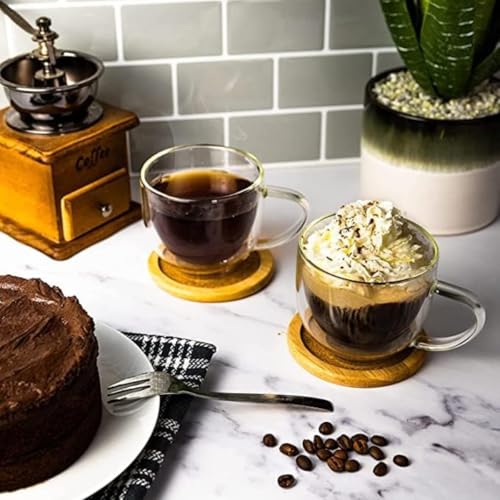 kit 6 xicara de café de vidro transparente conjunto de canecas de cha de vidro isolado de parede dupla com alça 250 ml para café expresso latte