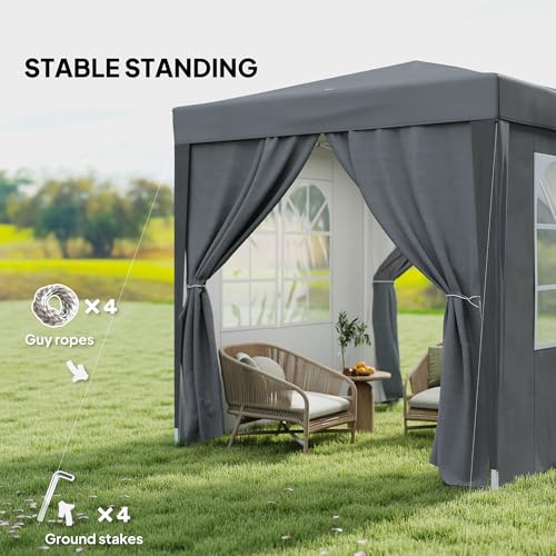 Outsunny 6.6'x6.6' Pop Up Canopy Tent with Sidewalls, Instant Sun Shelter Camping Gazebo with Carry Bag, for Outdoor, Garden, Patio, Grey