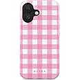 BURGA Phone Case for iPhone 16 - Cute, Trendy, Aesthetic, Pattern Phone Cover, Hard Shell Protection - fits Apple iPhone 16 Case for Women and Men, Pink Checkered