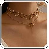Erimberate Punk O Ring Necklace Gold Circle Karma Choker Necklace Toggle Bar Necklace Chain Geometric Layered Necklace Chain Circle Collarbone Necklace Chain Jewelry for Women