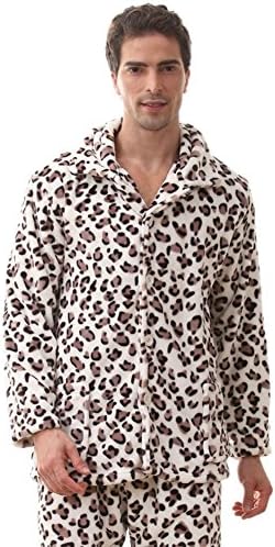 Warmjama Couples Thermal Leopard Print Nighty Pajamas Set for Mens XXL White