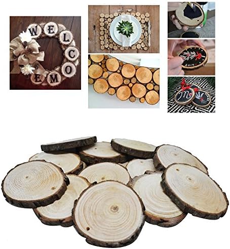 Nature Wood Slices Unfinished By VASWOOD 20 Pieces 2.2 – 2.95 Inch With Natural Jute Twine 9.84Feet For DIY Crafts Wedding Centerpieces and Home Hanging Decorations.