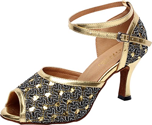 C & C Women's Satin Latin Dance Shoes Size 10 US Gold