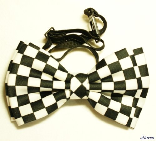 Brand New Awesome SILK FEEL White Black Cheker MEN'S TUXEDO BOW TIE